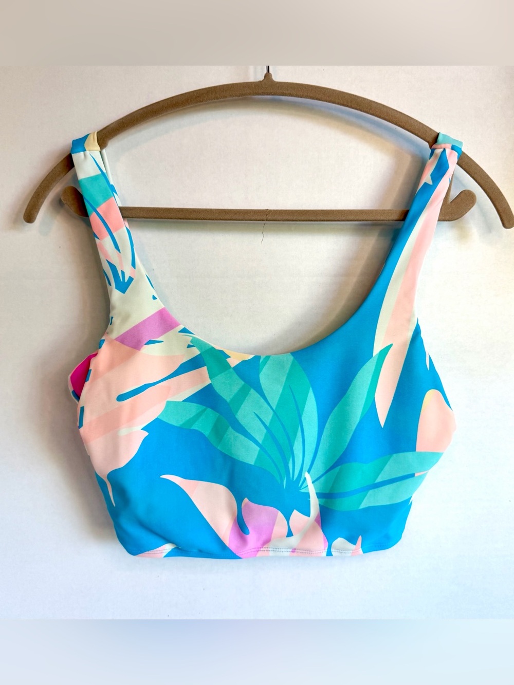 SO Tropical Leaf Print Swimsuit Scoop-Neck Bikini Top XL